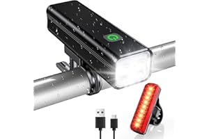 WOCBUY Bike Lights, 1200 Lumen USB Rechargeable LED Bike Light Set, Super Bright Bicycle Lights Front & Back Tail Light, Alum