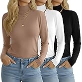 Huukeay 3 Pack Women's Long Sleeve Turtleneck Shirts, Mock Neck Tops Slim Fit Base Undershirt Basic Fall Layer Tee