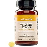 NatureWise Vitamin D3 1000IU + K2 (MK7) 100mcg with Organic Extra Virgin Coconut Oil - Supports Calcium Absorption, Bone & Immune Health - Non-GMO, Soy & Gluten-Free - 30 Softgels[1-Month Supply]