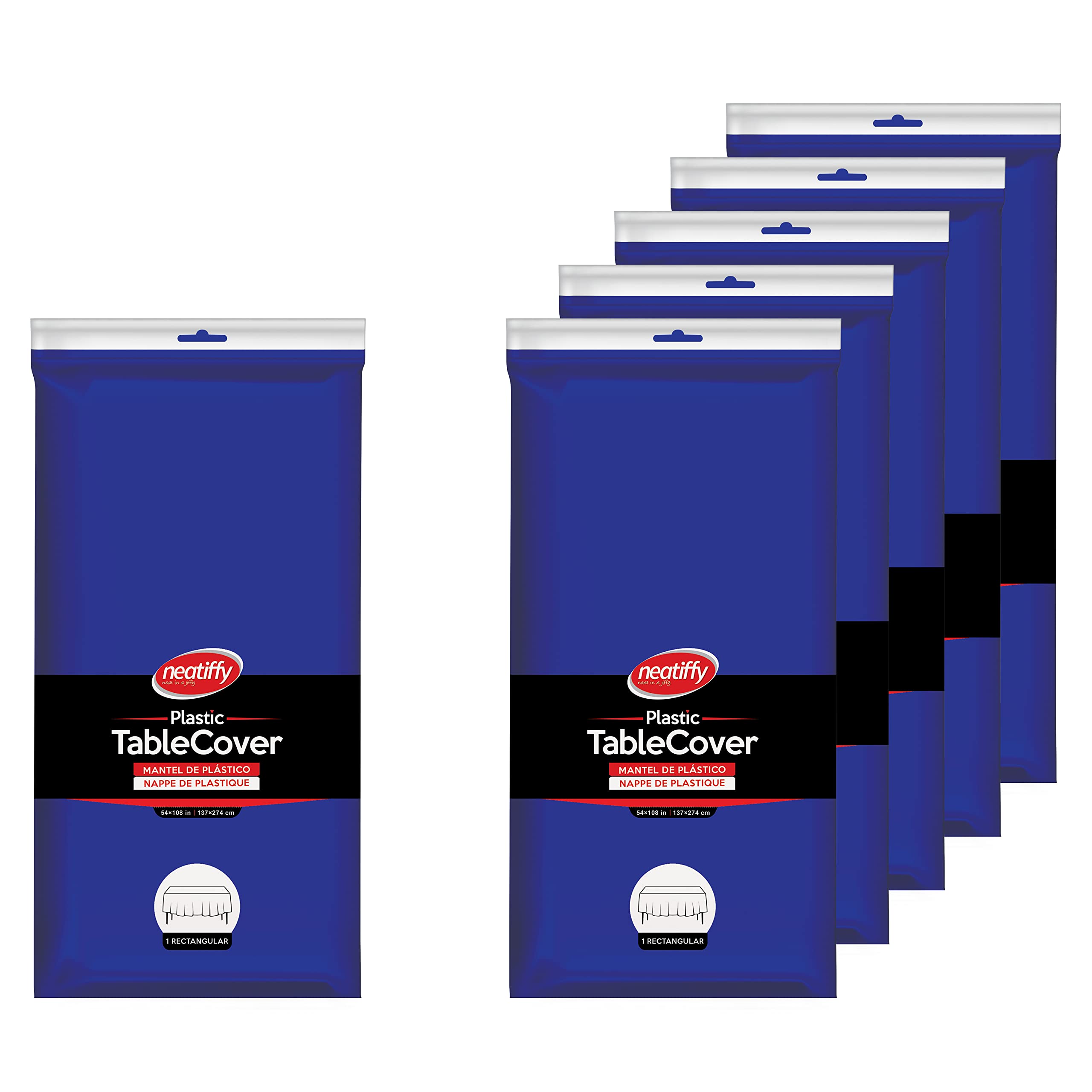 Neatiffy 54 in x 108 Inch 6Pack Rectangle Plastic Table Cloth | Waterproof Disposable/Reusable Tablecloth | Table Cover for Picnic, Party, Banquet, Birthdays - Blue