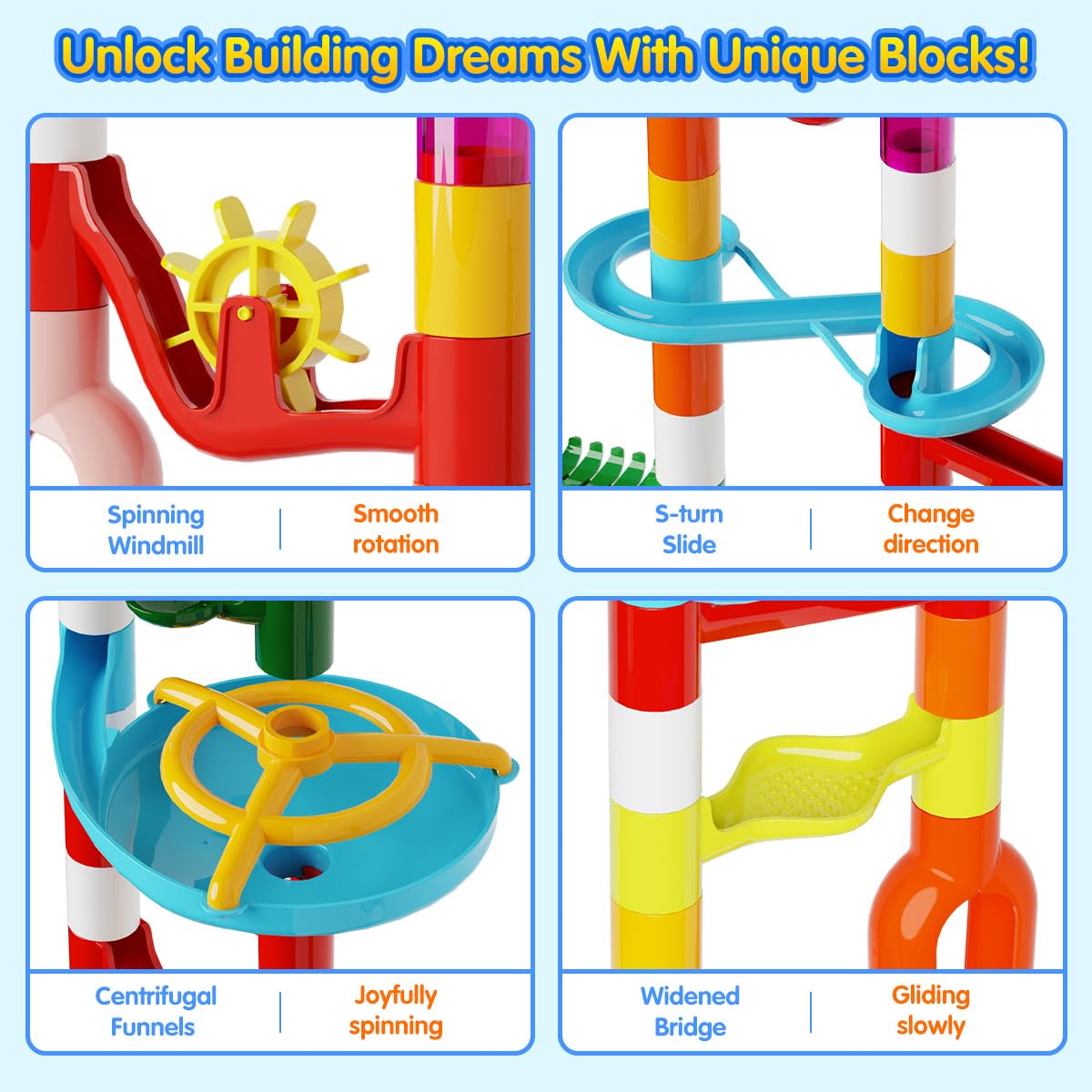 Marble Run, 110pcs Marble Maze Game Construction Building Toys for Kids, Marble Track Race Set STEM Learning Toys Gift for Boys Girls 3 4 5 6 7 8 9 10+, 8105