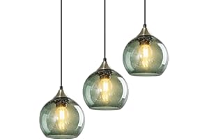 LBSQJ Gray Green Glass Pendant Lights Kitchen Island Lighting Globe Pendant Light Fixtures Modern Pendant Lighting for Kitchen Island Bedroom Living Dining Room Light Fixture(5.9in, 3-Pack)