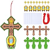 Thyle 48 Set Christmas Jesus was Born Cross Ornament Craft Kit 2 Inches DIY Make Your Own Paper Cross Craft for Holiday Xmas Tree Hanging Decorations Party Ornaments
