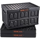 VEVOR 45L Collapsible Storage Bins with Lids 3 Packs, Stackable Utility Crates with Handles, Large Folding Containers for Org