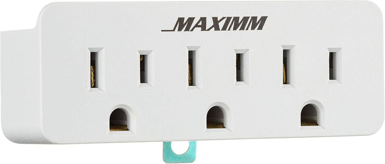 Maximm (3-Pack) 3 Outlet Grounding Adapter With Grounding Plug White, Turn 2-Prong Outlet To 3-Wire Grounding Outlets, ETL Listed - - 