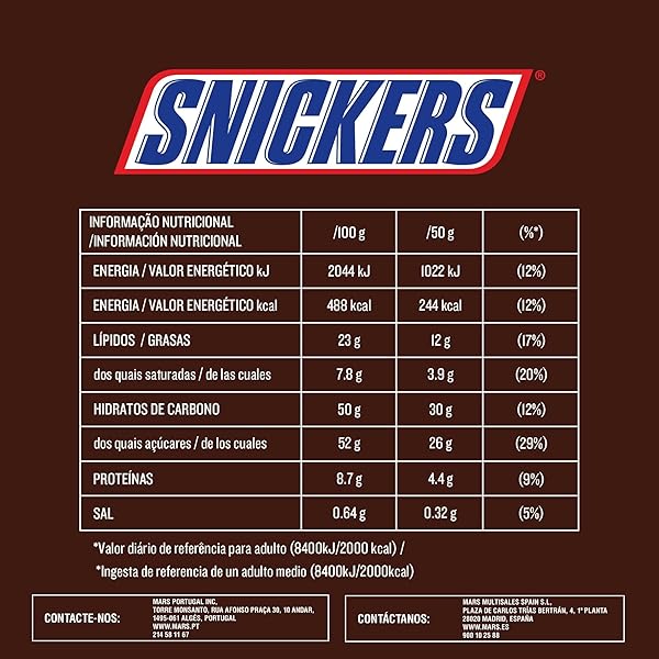 SNICKERS BAR WITH CARAMEL AND ROASTED PEANUTS CHOCOLATE COVERED, 24 BARS X50G (1200G)
