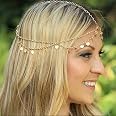 Gold Sequins Head Chain Hair Accessory - 2 Layer Festival Headpiece For Halloween, Prom, Weddings & Costume