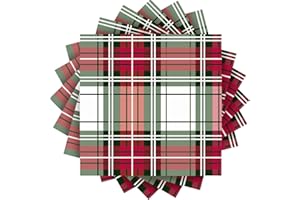 ​Quera 50-Pack Christmas Paper Napkins Dark Green Plaid with Red and White Buffalo Plaid Disposable Napkins Checkered Pattern Xmas Cocktail Beverage Napkins for Christmas Holiday Dinner Party Supplies