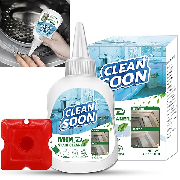CLEAN SOON HOUSEHOLD MOLD REMOVAL GEL, 8 FL OZ FRONT LOAD WASHER MOLD REMOVAL, STAIN CLEANER FOR WASHING MACHINE, REFRIGERATOR STRIPS, SINK SEALANT, TILES, GREEN