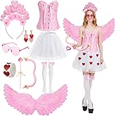 Chuangdi 9 Pcs Valentines Cupid Costume for Girl Women Corset Tutu Wings Stocking Bow Arrow Headband Angel Outfit