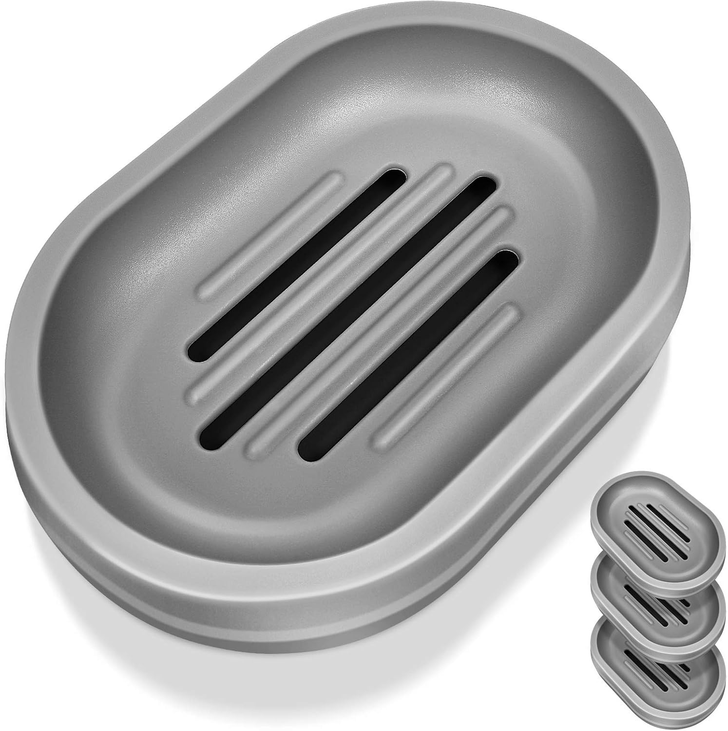 Homemaxs Soap Dishes 3 Pack ,【2021 Newest】 Soap Bar Holder with Drainage Design,Double-Layer Soap Saver Lightweight Portable Easy Cleaning Soap Box for Bathroom Shower Kitchen Washing Room（Grey）: Kitchen & Dining