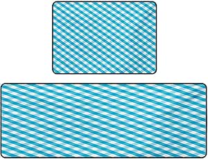 Alfombrillas de cocina, rayas diagonales en color aguamarina, líneas