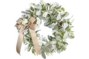 Lambs Ear Stems, Lambs Ear Garland, 18 Inch Spring Summer Decorative Artificial Wreath, Easy Clean Greenery Wreath for Weddin