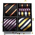 HISDERN Mens Ties Set Collection Tie and Pocket Square Lot 3 Pcs Formal Business Neckties present Box Wedding Necktie
