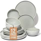 Pokini Stoneware Dinnerware Sets for 4, 12Pcs Ceramic Plates and Bowls Sets | Stoneware Dishware sets, Microwave &amp; Dishwasher Safe, Cereal Bowls and Dinner Plates Set, Stackable Dishes Set, Dusty Green