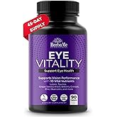 HerbaMe Eye Vitamins Supplement with Lutein, Bilberry, Beta Carotene, L-Taurine, Zinc and Quercetin, 90 Capsules, Supports Vision, Ocular and Macular Health, Helps Eyes Filter Blue Light