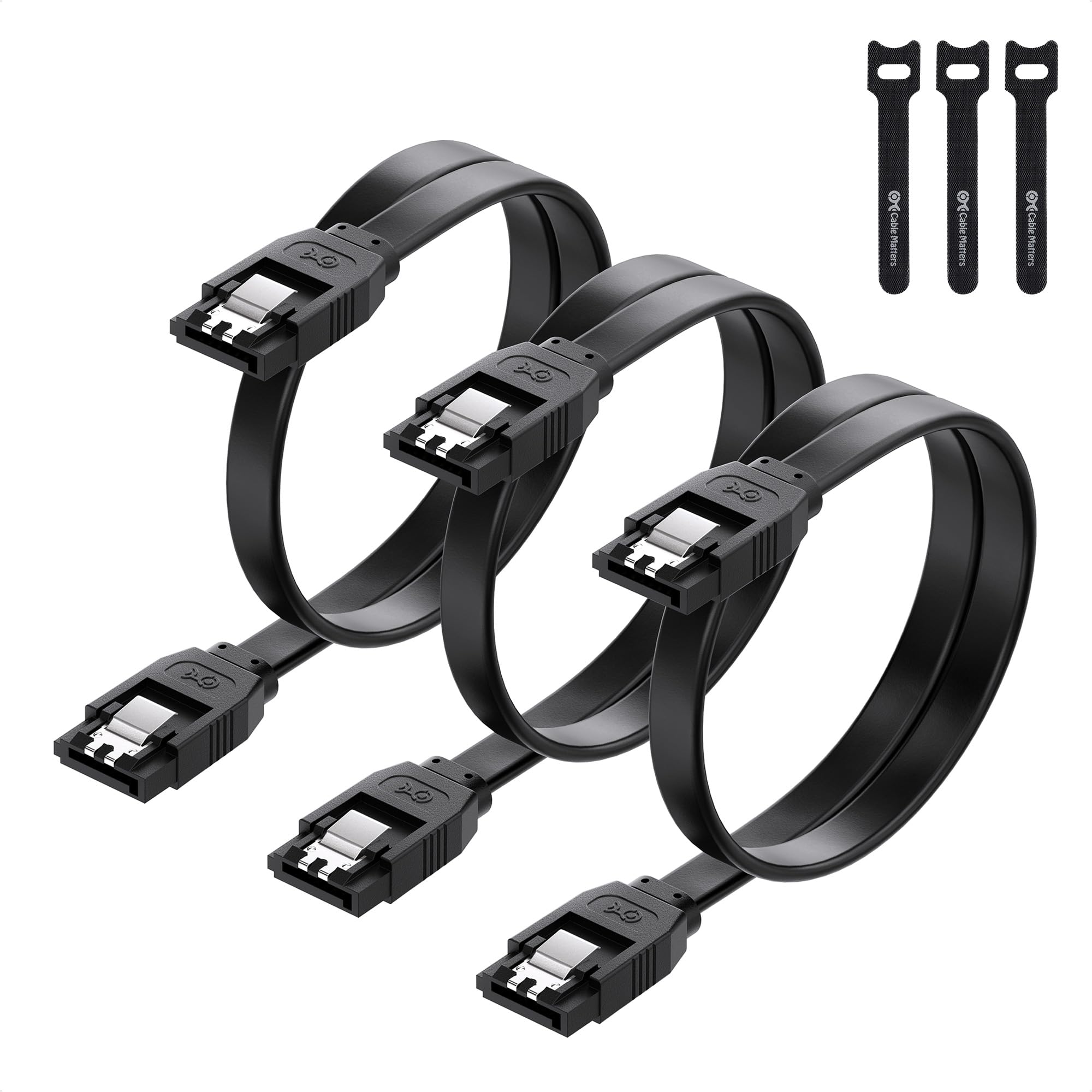 Cable Matters 3-Pack 6.0 Gbps SATA Cables 45cm (SATA 3 Cable, SATA data Cable, SATA Cable) Black