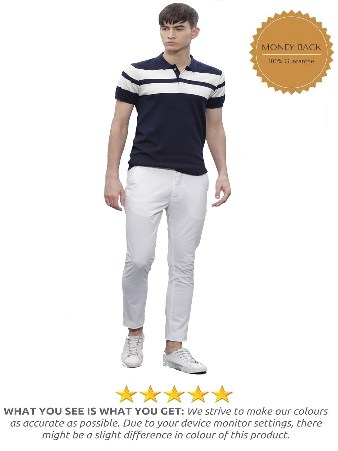 scatchite men&rsquo;s matte half sleeve navy blue with white contrast striped polo t-shirt