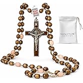 SANCTUM VERITAS Catholic Rosary Necklace | Large Bead Italian Rosary, Christian Prayer Beads for Car Mirror Decor, First Communion Religious Gift for Men and Women, Catholic Keepsake (Walnut Wood)
