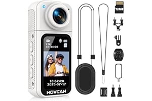 Movcan S70 Body Camera with Audio and Video Recording, HD 1520P Body Cam with 180° Rotating Lens, Thumb Size Hands Free Recording Body Worn Camera, Portable Camcorder for Work (128GB, White)