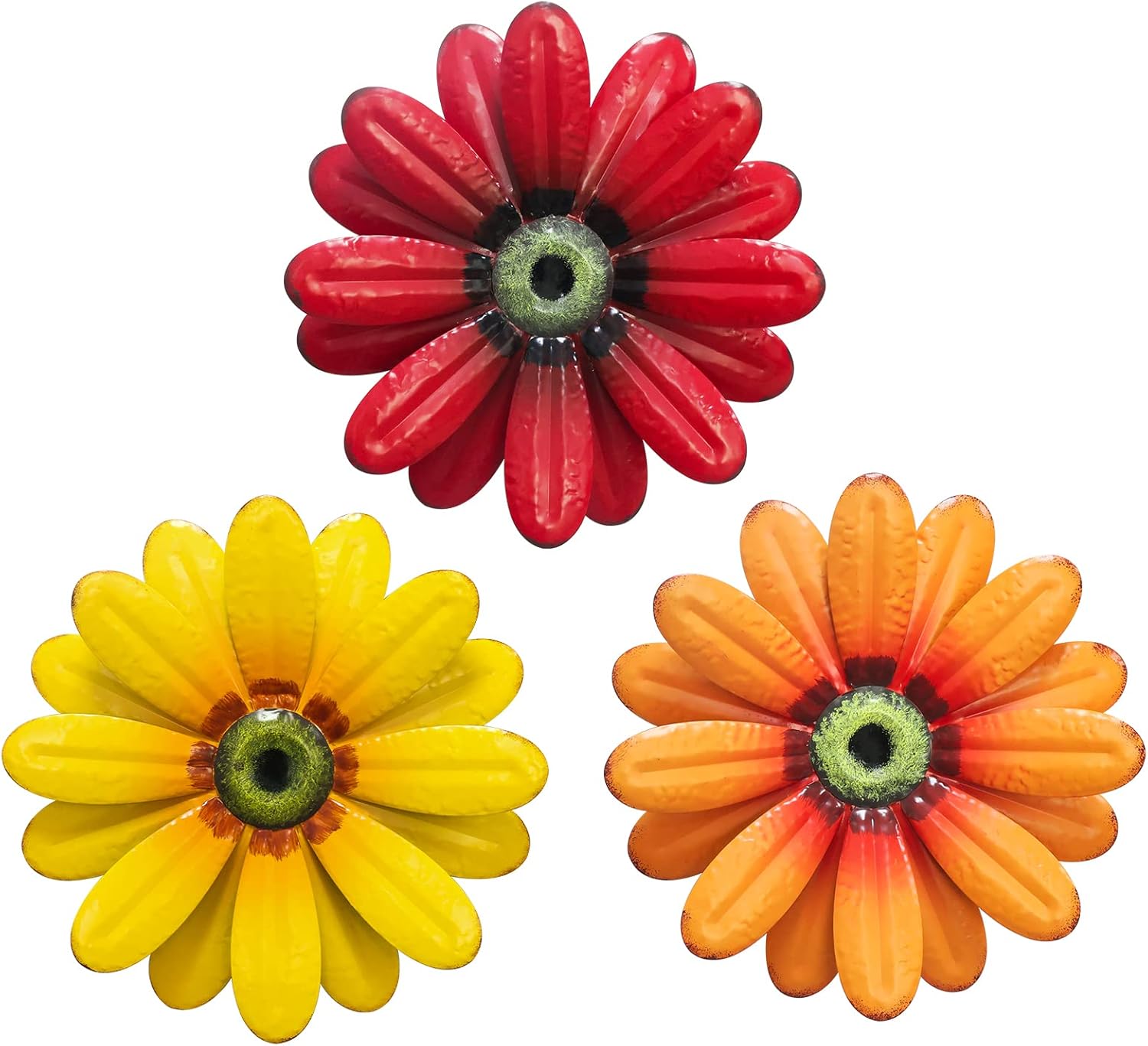 Plaques & Wall Art - YEAHOME Sunflower Wall Decor, 9'' Metal Flower Wall Art Decorations, Sunflower Spring Yard Garden Decor Hanging for Kitchen, Bathroom, Home Decor Boho Art, Set of 3 Handmade Gift for Indoor, Outdoor