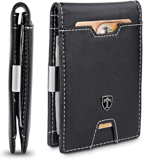 Portafoglio Uomo TRAVANDO London: Sottile Con Blocco RFID, Pinza Portabanconote In Acciaio, 8 Scomparti Per Carte E Taschina Porta Monete. Elegante Similpelle.