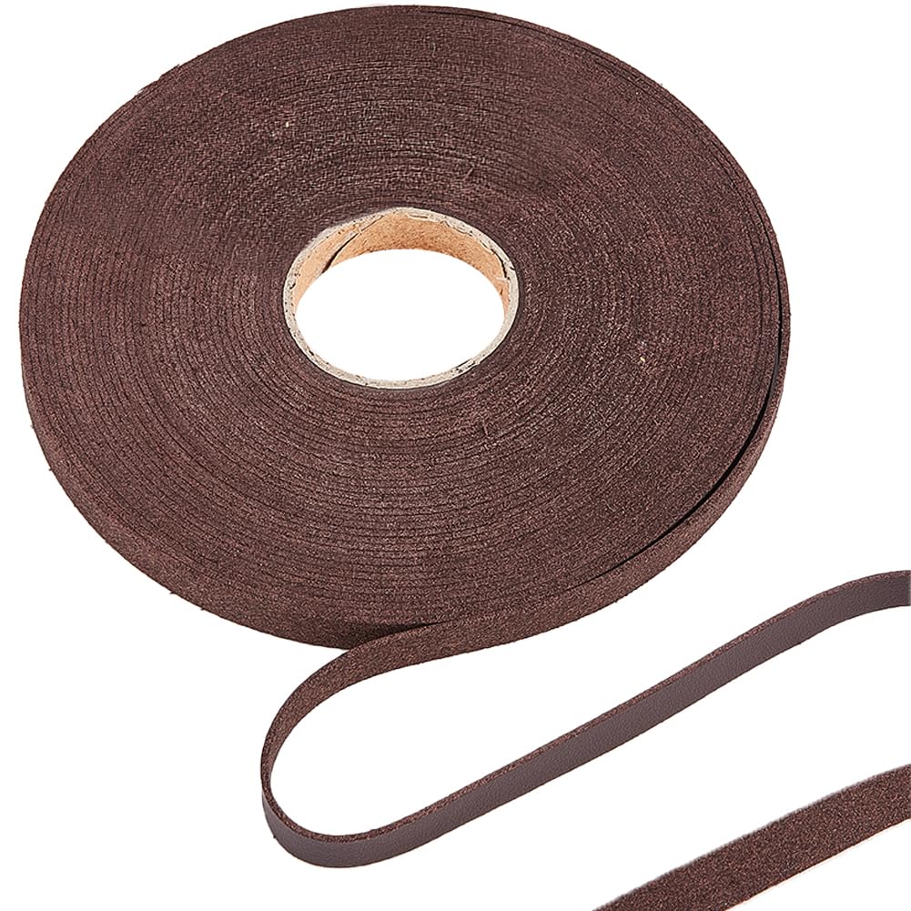 GORGECRAFT 10M Leather Trimming Tape 10Mm Wide Lychee Grained Imitation Leatherette Strap Soft PU Leather Strips Flat Leather Cord String for DIY Crafts Belt Bracelet Jewelry Making, Coconut Brown