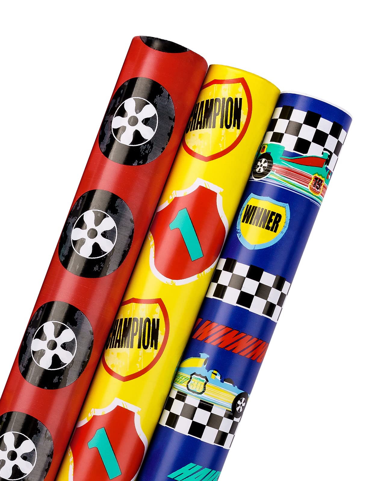 RUSPEPA Birthday Wrapping Paper Roll - Mini Roll - Cool Racing Cars Set Perfect for Party, Celebrating, Baby Boy Present Packing - 3 Rolls - 43.2 cm X 305 cm Per Roll