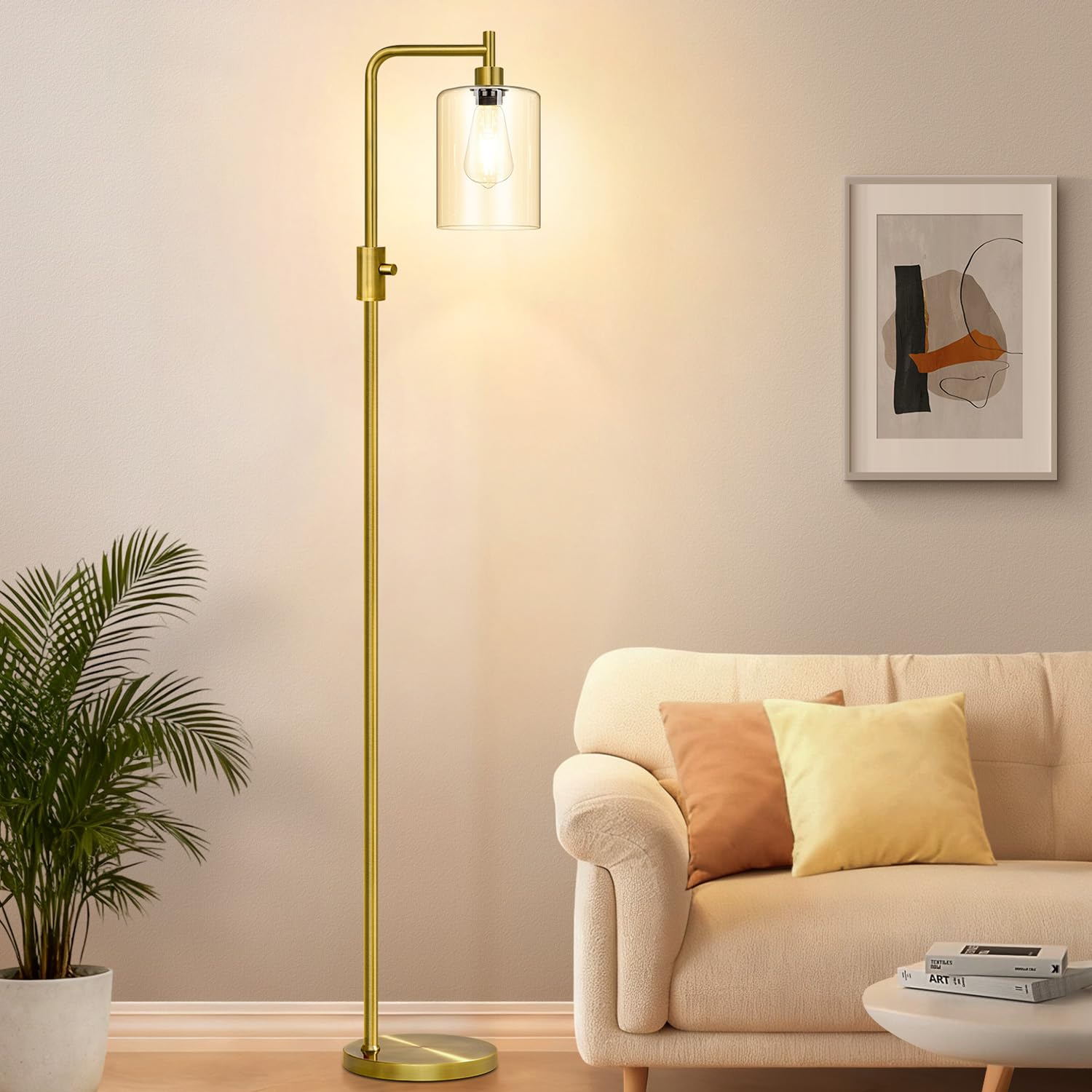 Photo 1 of ?Upgraded?Dimmable Floor Lamp for Living Room with Clear Glass Lampshade, Brass Modern Floor Lamp with 900LM Edison Bulb Included, Bright Standing Tall Lamp for Bedroom, Office, Reading Room, Corner