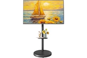 ECOTINY Height Adjustable Rolling TV Stand for 37-86 Inch TV up to 110 Pounds, Portrait to Landscape, Heavy Duty Mobile TV Cart with Shelf Max VESA 600x400mm (Black)