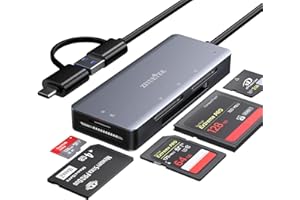 ZIYUETEK SD Card Reader, Aluminum 5in1 USB USB-C to SD Micro SD MS CF XD Card Reader Adapter Compatible with iPhone 15 Pro/Max, MacBook Pro/Air 2023, iPad Pro, iMac, S23, XPS 17, Surface Book 3 and More