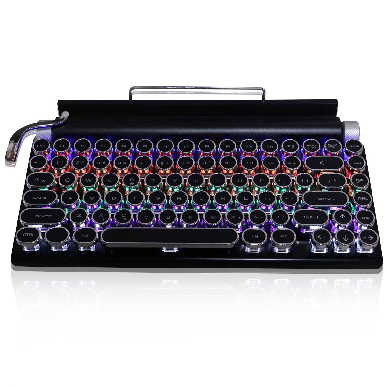 Annadue Retro Typewriter Keyboard, 83 Keys Punk Round Keys Gaming Keyboard, Bluetooth Wireless Mechanical Keyboard, Compact Keyboard for iOS Windows LINUX