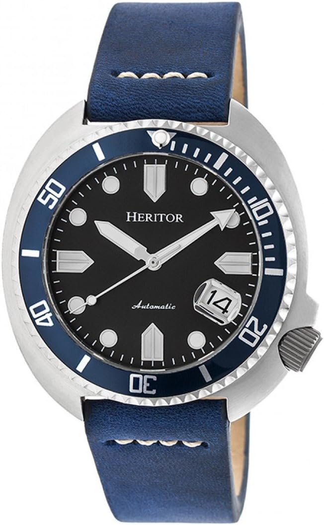 Heritor Automatic Morrison Leather-Band Watch w/Date - Silver/Blue