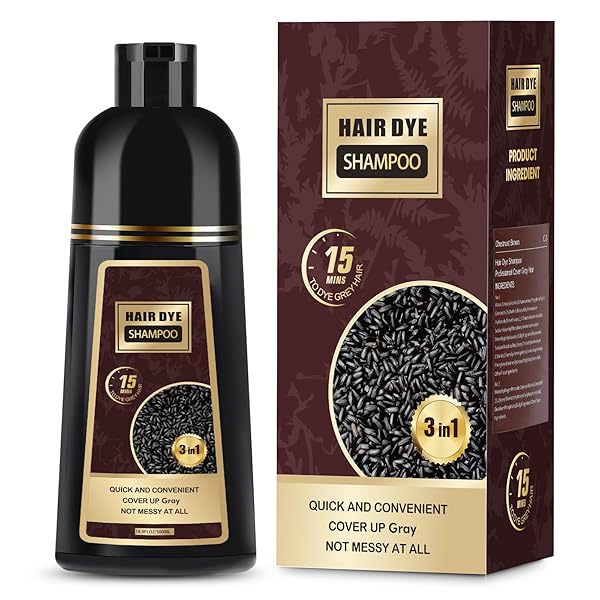 KRYNET DARK BROWN HAIR DYE SHAMPOO, 3 IN 1 COLOR SHAMPOO HAIR DYE, GREY COVERAGE SHAMPOO FOR WOMEN MEN 500M