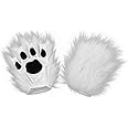 White Fingerless Paws - Plush Fingerless Gloves with Appliqued Paw Pads, One Size Fits Most