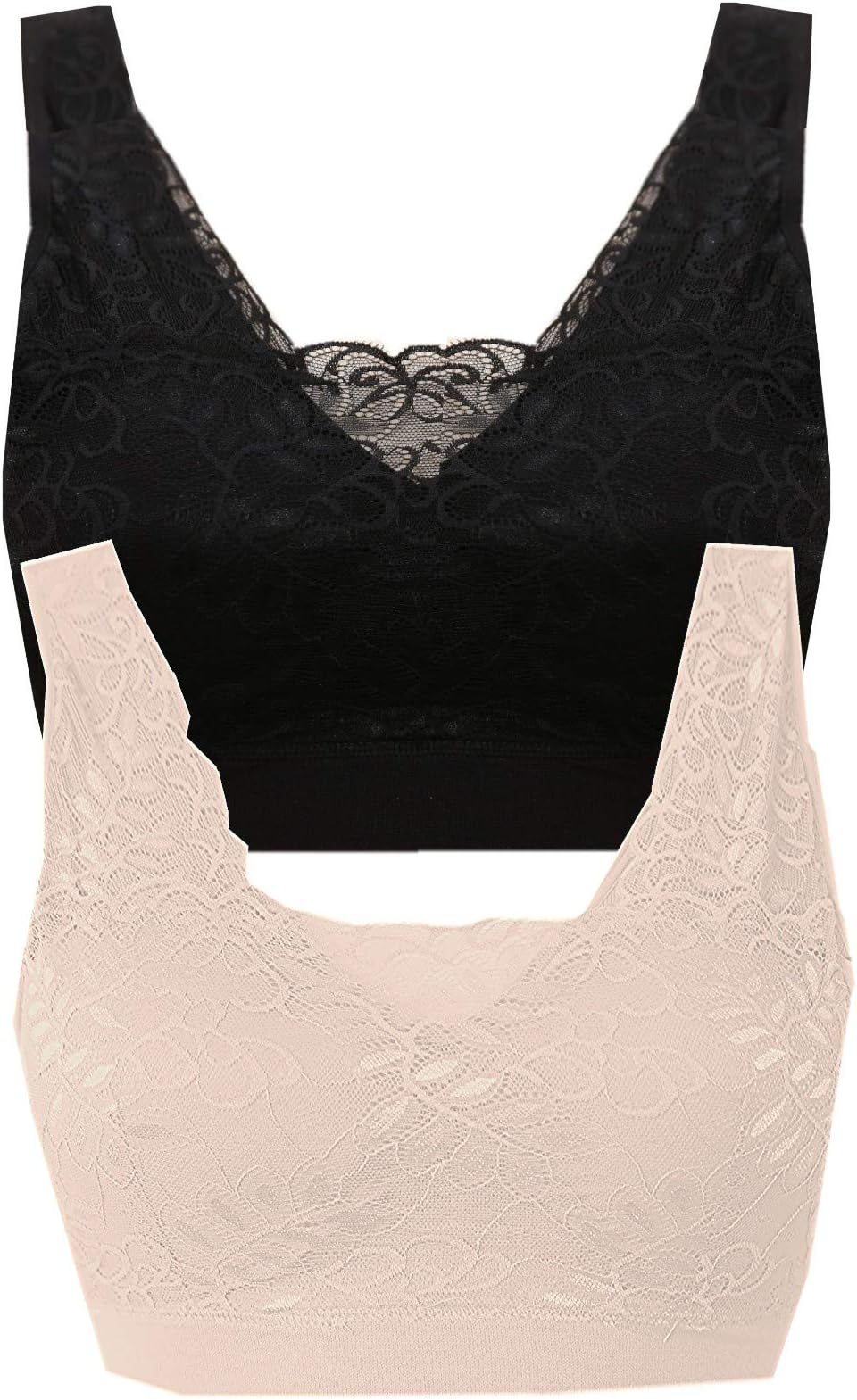 Delta Burke Seamless Padded Lace Cami Wirefree Comfort Bra w/Removable Pads-2-Pack