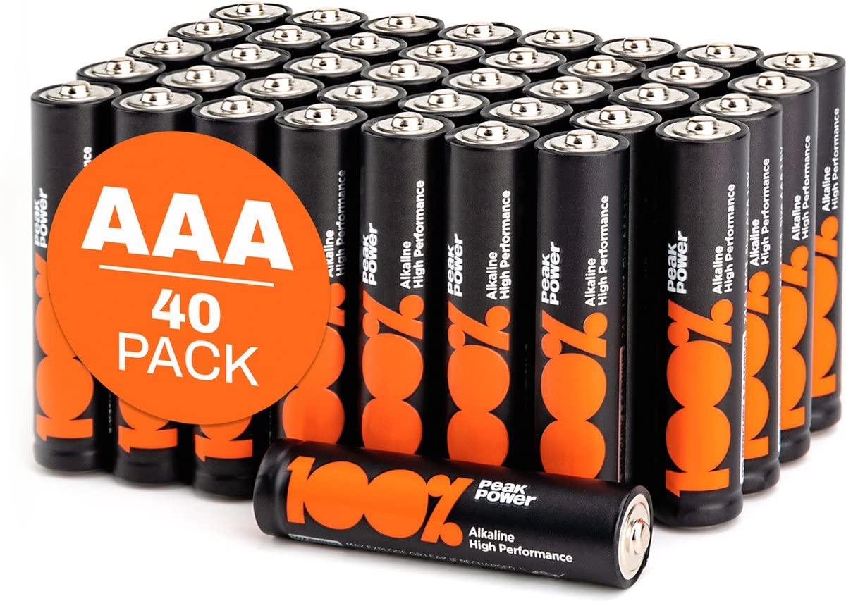 100PP AAA batteries 40 pack Alkaline batteries disposable Triple Aaa batteries Triple A Battery 1.5 Volt 10 year shelflife for toys fairy Lights etc batteries Amazon exclusive 1.5v