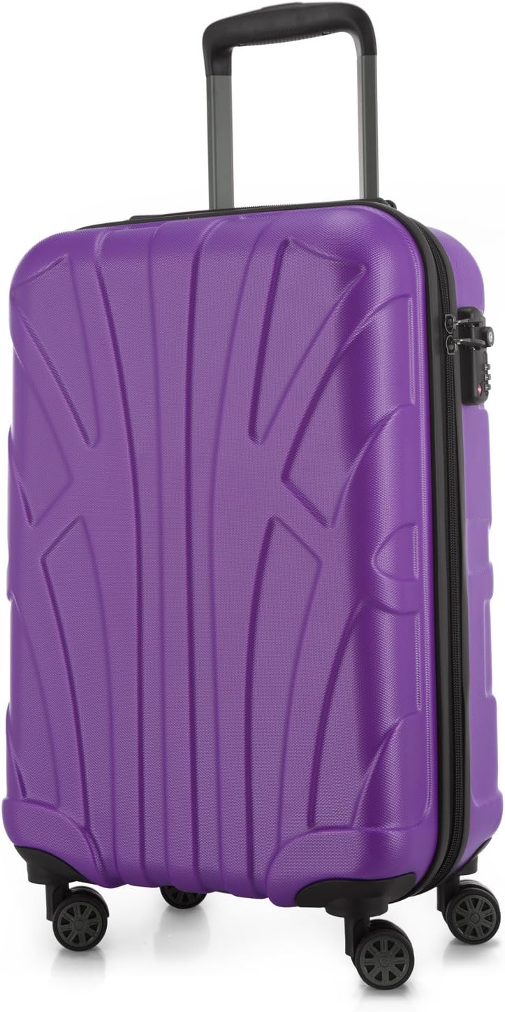 Suitline - Hand Luggage, Carry on Cabin Trolley, Hardshell Suitcase, 100% ABS, 55 cm, 34 liters, Purple, Purple/Aubergine, 55 cm (S)