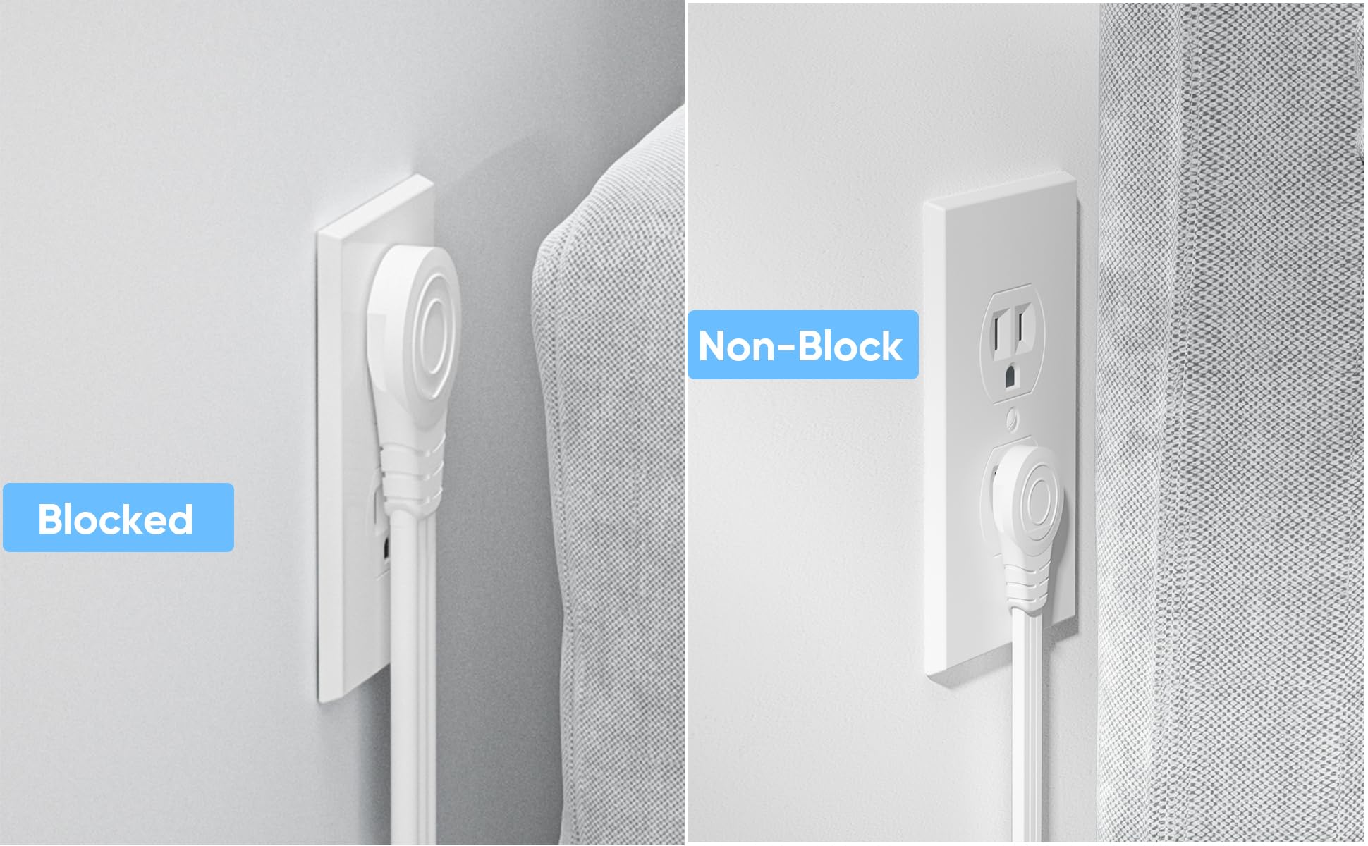 Power Strip Surge Protector, Olcorife Ultra Thin Flat Plug Extension Cord 5ft, 6 Outlets 3 USB Ports(1 USB C), 3 Sided Outlet Extender for Home Office Travel Dorm Room Essentials, White