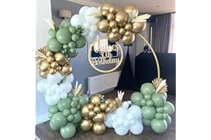 YATERYING Sage Green Gold Balloon Garland Arch Kit-150pcs Sage Green White and Metallic Chrome Gold Balloons for Baby Shower Birthday Party Jungle Safari Wild One Gender Reveal Party