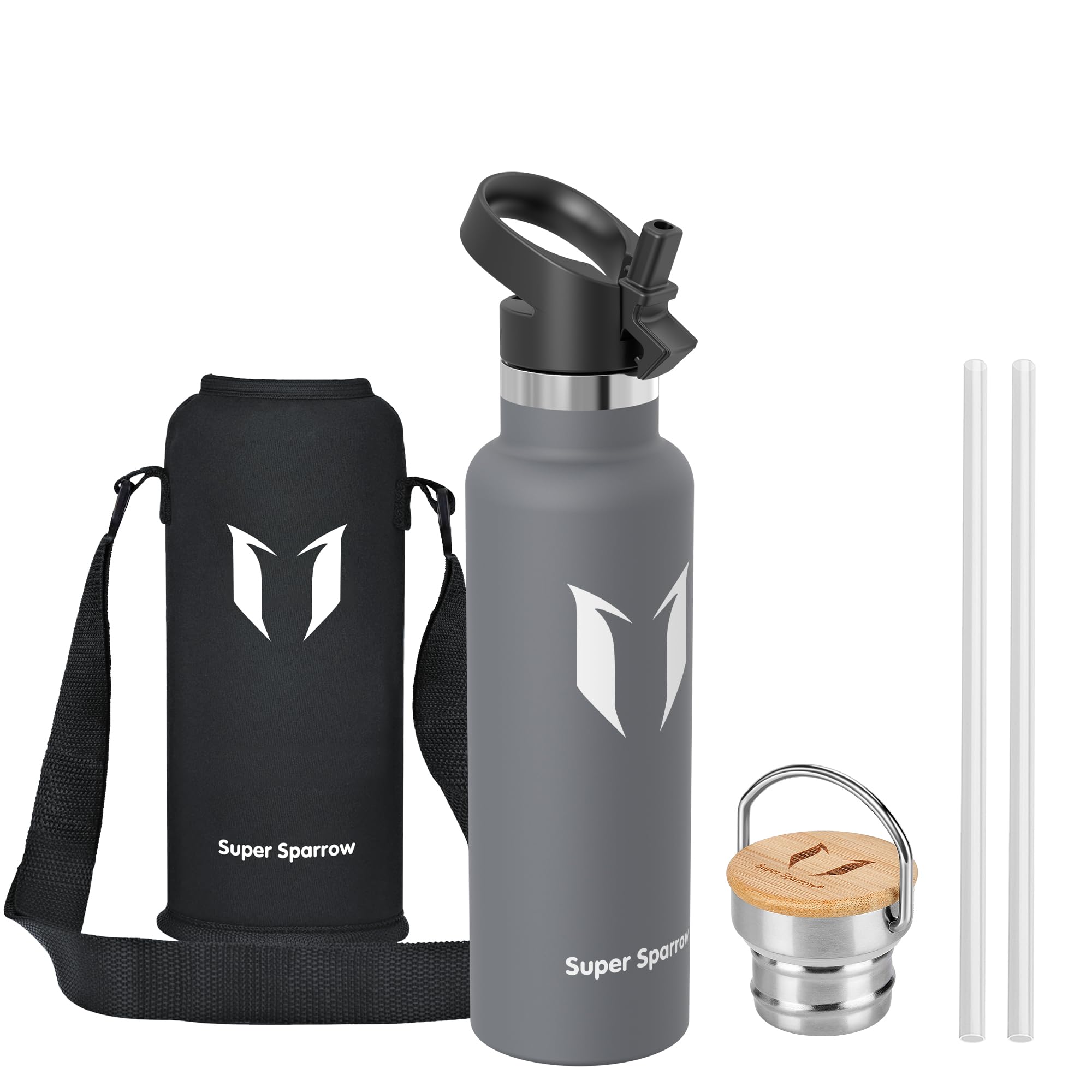 Super Sparrow Stainless Steel Water Bottle -620ml- Vacuum Insulated Metal Water Bottle - Standard Mouth Flask - BPA Free - Ideal Straw Water Bottle for Work, Gym, Travel, Sports