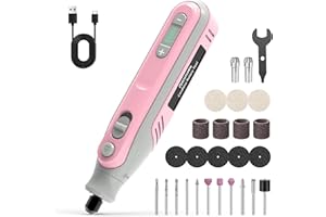 SCHTUMPA Cordless Rotary Tool 4V Pro, 5-Speed Rotary Tool Kit for Artists & DIYers - LED Display - Beginner Friendly - 18 Upgraded Accessories (Pink)