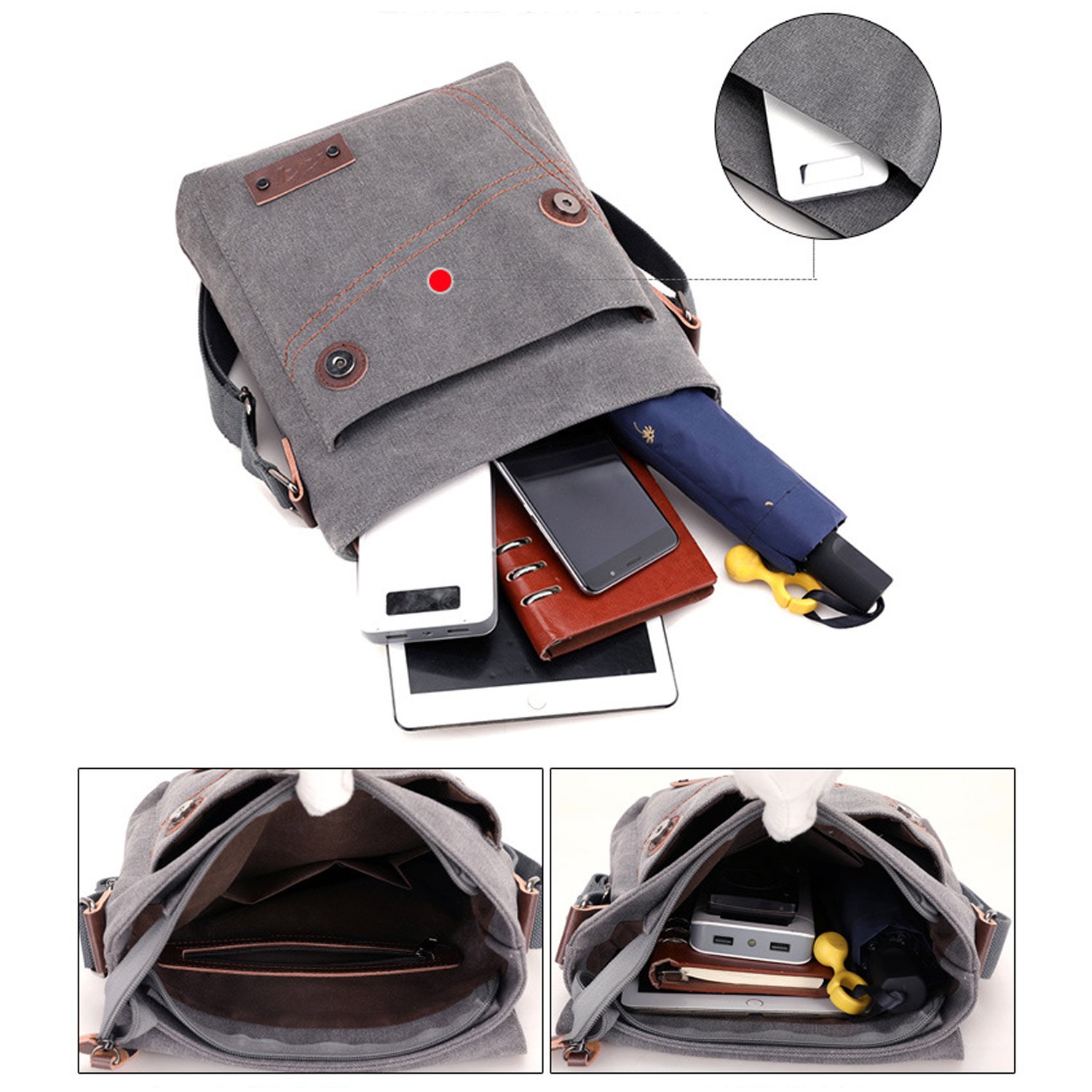 Kasgo Borsa Tracolla Uomo, Borsa Uomo Borsa Messenger Piccola Borse a Spalla Tela Pelle Vintage Sacchetto del Messaggero Borsa Messaggero Borsa Donna per Scuola Lavoro Viaggio Cachi