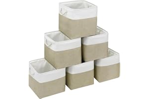 AUSSIY Cube Storage Bin, Collapsible Fabric Storage Bins With Handles For Clothes Storage, Toys, Book ,13×13×13inches, Pack of 6 ( White Khaki)