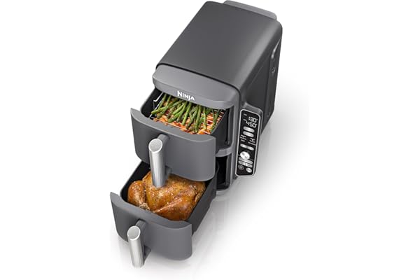 Ninja SL401 DoubleStack XL 2-Basket Air Fryer, DoubleStack Technology Cooks 4 Foods at Once, Compact Design, 10 QT, 6-in-1, S