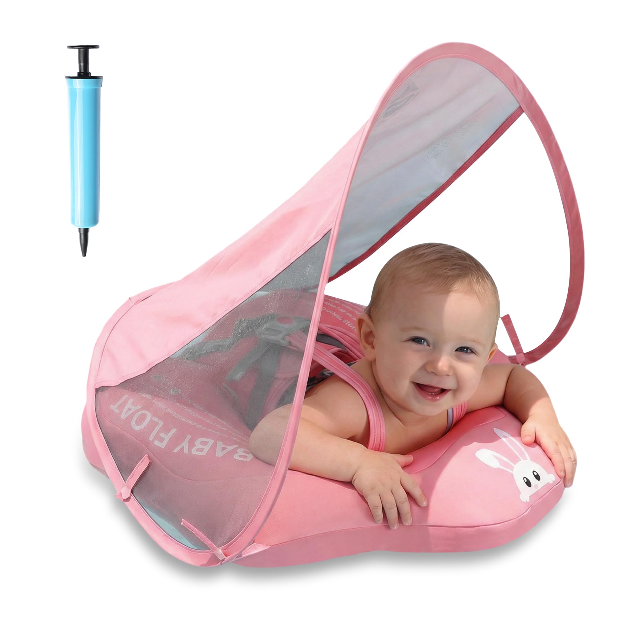Baby Pool Float with Canopy UPF50+ Sun Protection, Soft Fabric-Covered Baby Floats with Safety Seat, No Flip Over Baby floatie for Age 6-36 Months, Infant Pool Float for Toddler Boys and Girls