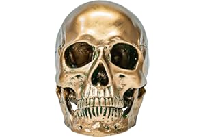 ECYC 1:1 Resin Human Skull Model Halloween Props Home Decorations High Fidelity Skull Head Sculpture Life Size, Bronze