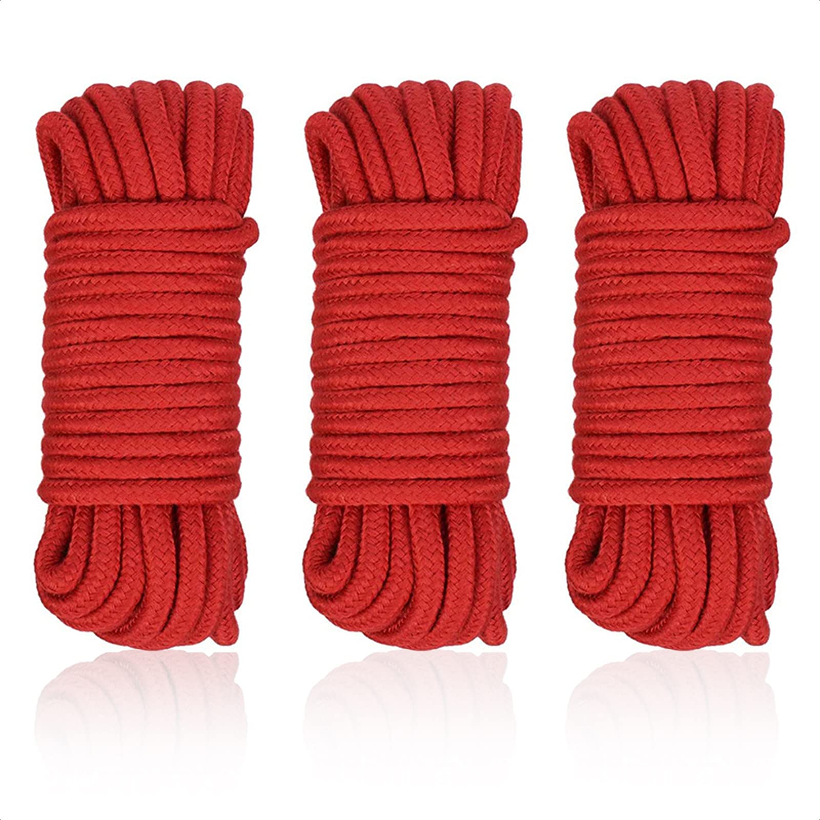 Soft Cotton Rope, 3 Pcs Red Cotton Rope & 1 Pack Drawstring Storage Bag, 15 Metres Length 8mm Thick Natural Durable Craft Cord, All Purpose Rope for Climbing Crafting Braid Wall Hanging Home Decor