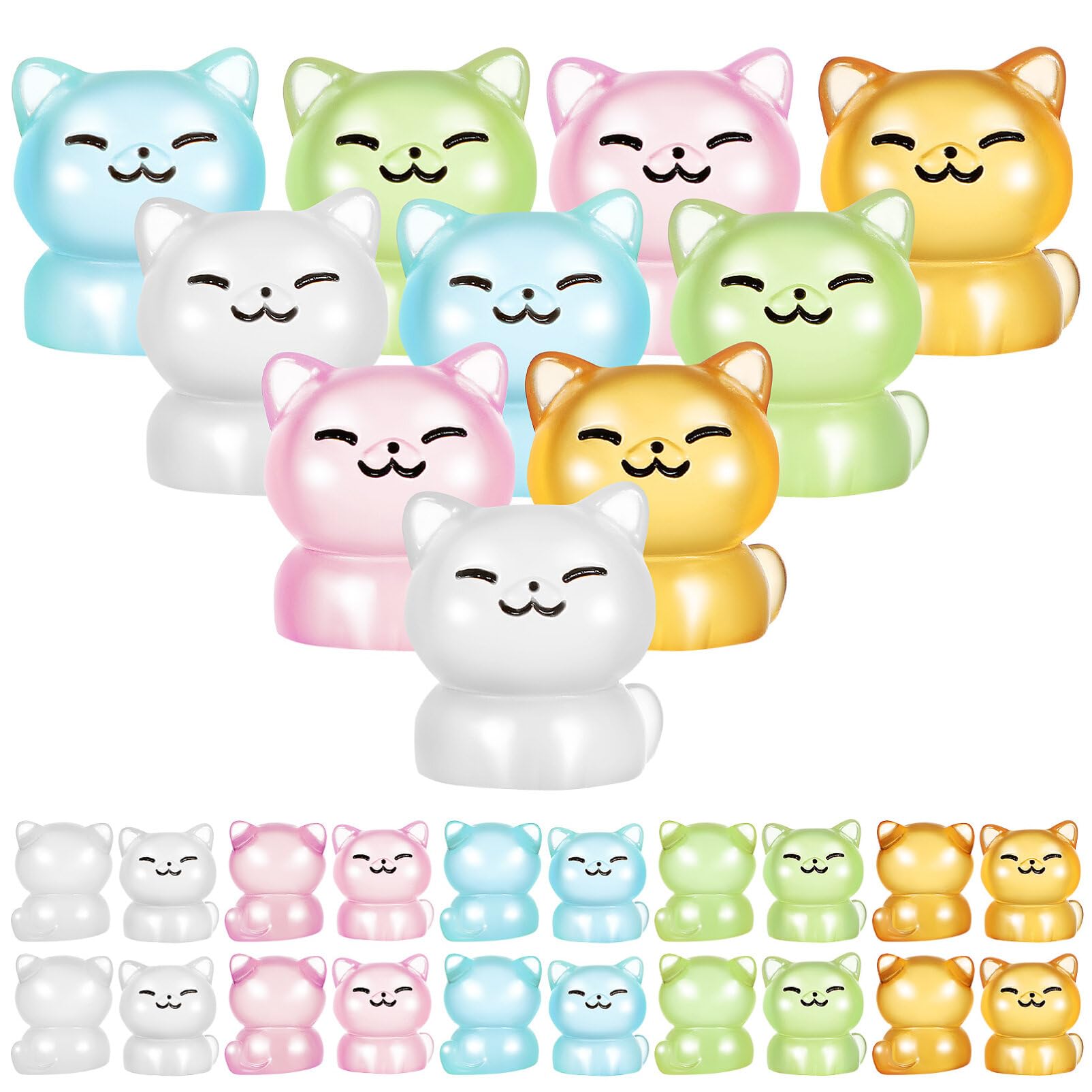 TOYANDONA Luminous Mini Cat Figurines Glow in the Dark Tiny Cat Ornaments Miniature Animal Figures for Dollhouse Micro Landscape Decorations