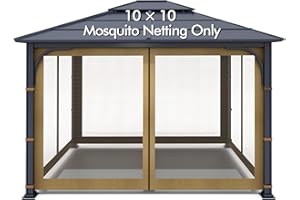 Wonwon Universal Replacement Mosquito Netting for 10' x 10' Gazebo - 4-Panel Outdoor Canopy Screen Walls With Zipper (Khaki)